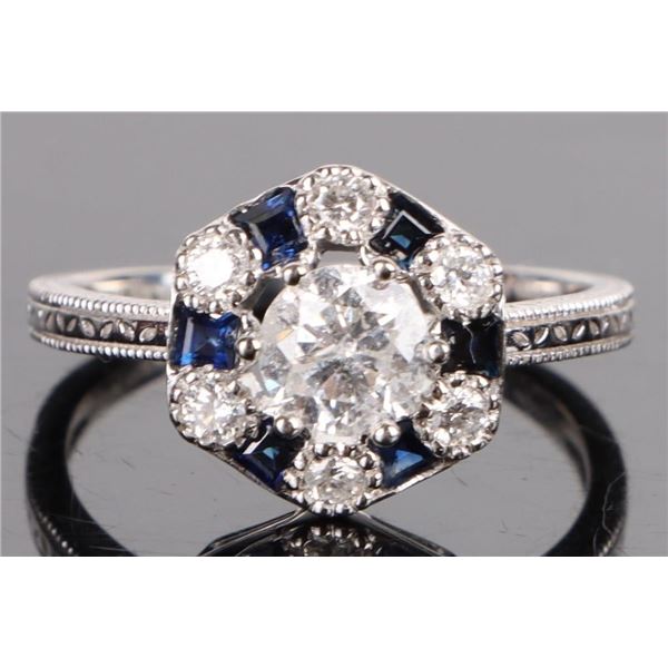 PLATINUM NATURAL DIAMOND SAPPHIRE LADIES RING