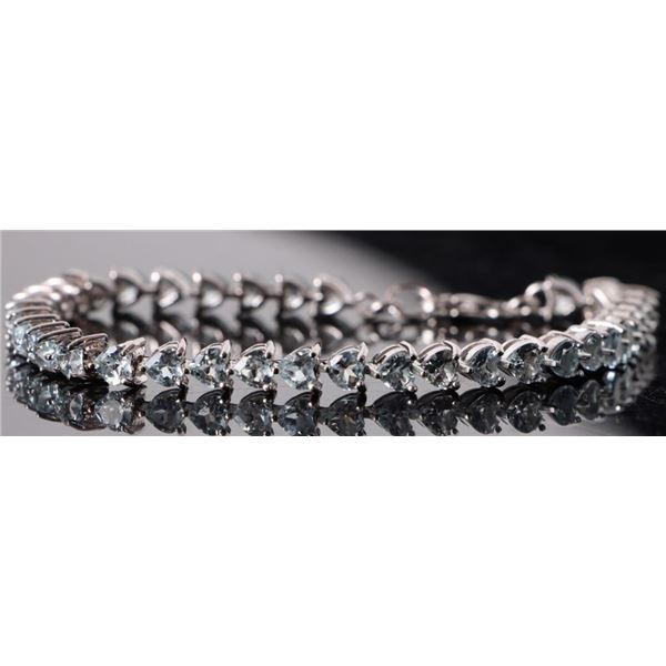 5.4CTW AQUAMARINE STERLING SILVER HEART BRACELET