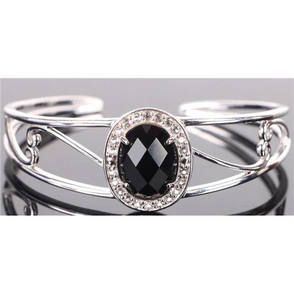 BLACK ONYX & WHITE TOPAZ STERLING SILVER BRACELET