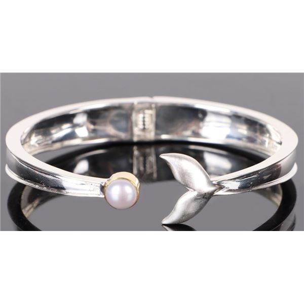 MICHOU STERLING 22K PEARL & WHALE TAIL BANGLE