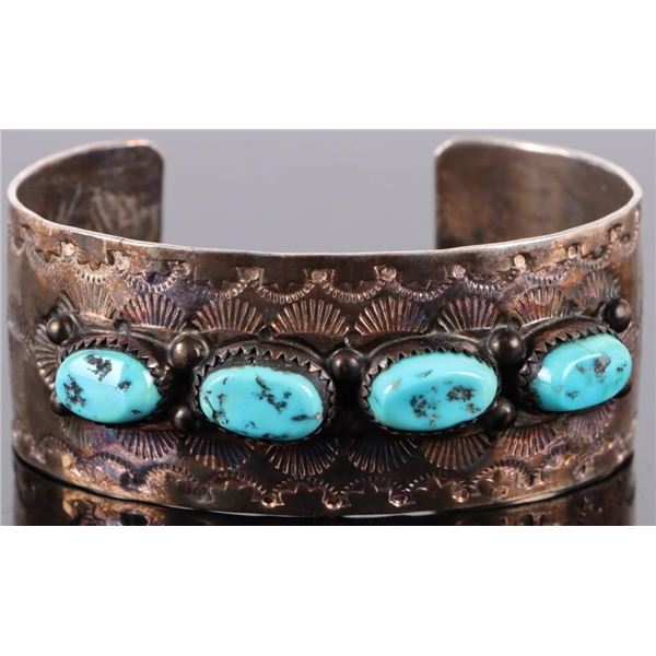 TED JOE NAVAJO STERLING SILVER TURQUOISE CUFF