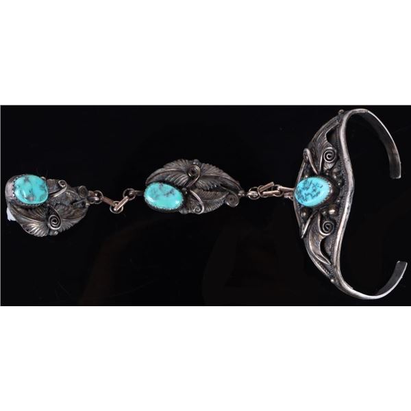 NATIVE AMERICAN STERLING LEAF TURQUOISE BRACELET