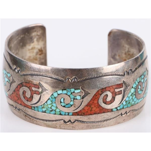 SOUHWEST NAVAJO STERLING MOSAIC STONE BRACELET