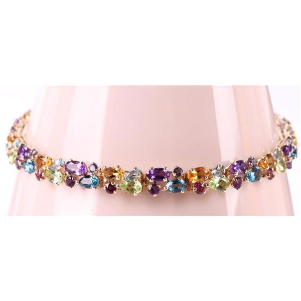 14K YELLOW GOLD RAINBOW GEMSTONE LADIES BRACELET