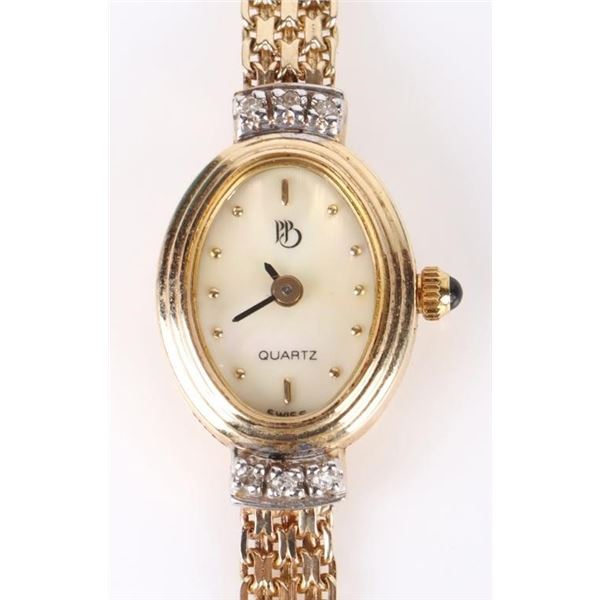 14K YELLOW GOLD PB QUARTZ DIAMOND LADIES WATCH