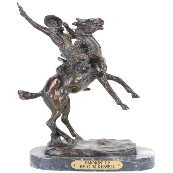 C.M RUSSELL "SMOKIN' UP"  BRONZE STATUE