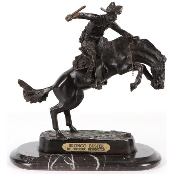 F. REMINGTON SIGNED "BRONCO BUSTER" BRONZE STATUE