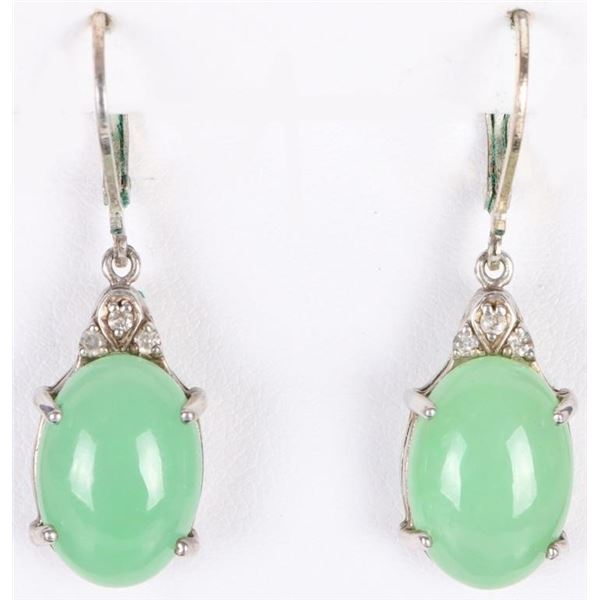 6CTW JADE W /DIAMOND ACCENTS STERLING EARRINGS