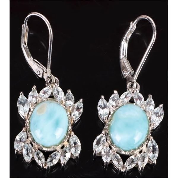 3CT BLUE LARIMAR & QUARTZ STERLING DANGLE EARRINGS