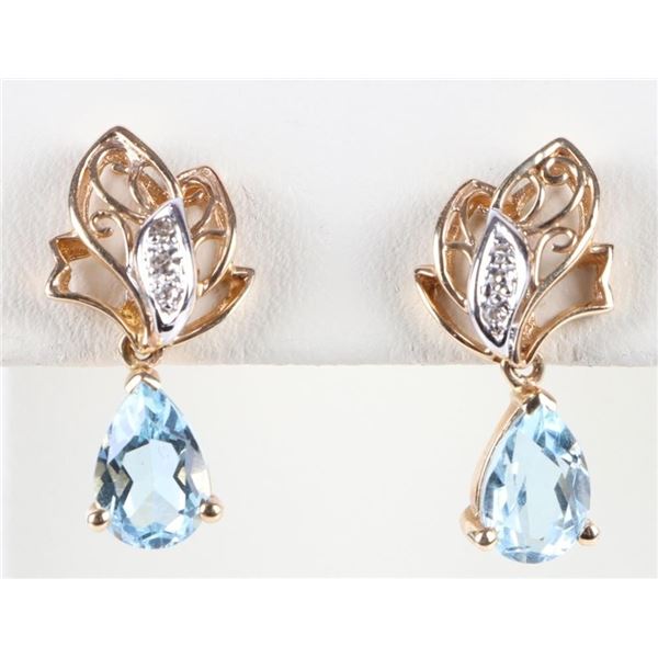 14K YELLOW GOLD TOPAZ DIAMOND LADIES EARRINGS