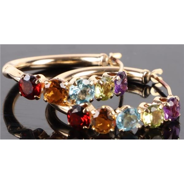 BEAUTIFUL 14K MULTI STONE HOOP EARRINGS