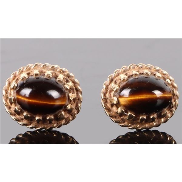14K YELLOW GOLD TIGER'S EYE LADIES EARRINGS