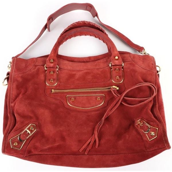 BALENCIAGA  RED SUEDE LADIES CITY BAG