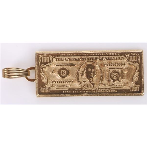 14K YELLOW GOLD $100 BILL PENDANT 10.50 GRAMS
