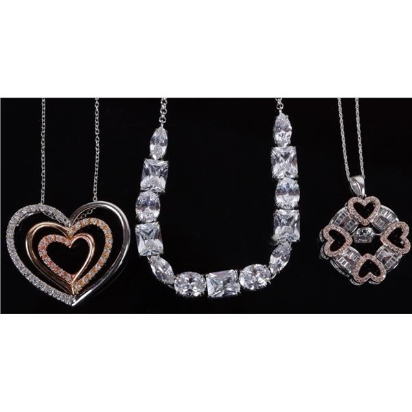 STERLING SILVER CZ NECKLACES LOT OF 3
