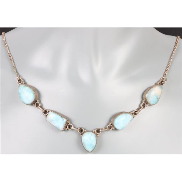 VINTAGE STERLING BLUE LARIMAR CABOCHON NECKLACE