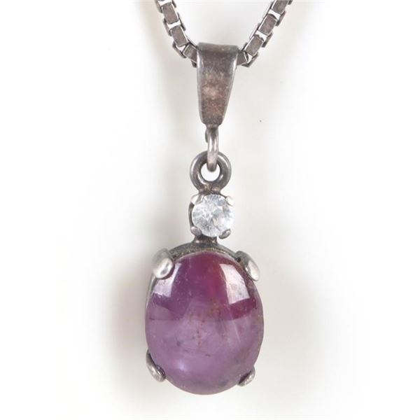 1.5CT STAR RUBY & SAPPHIRE STERLING NECKLACE