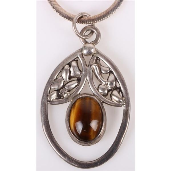 STERLING SILVER NECKLACE W/ TIGERS EYE PENDANT