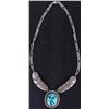 Image 1 : TURUOISE FEATHER SIGNED STERLING NECKLACE