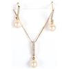 Image 2 : 10K GOLD PEARL & DIAMOND NECKLACE & EARRING SET