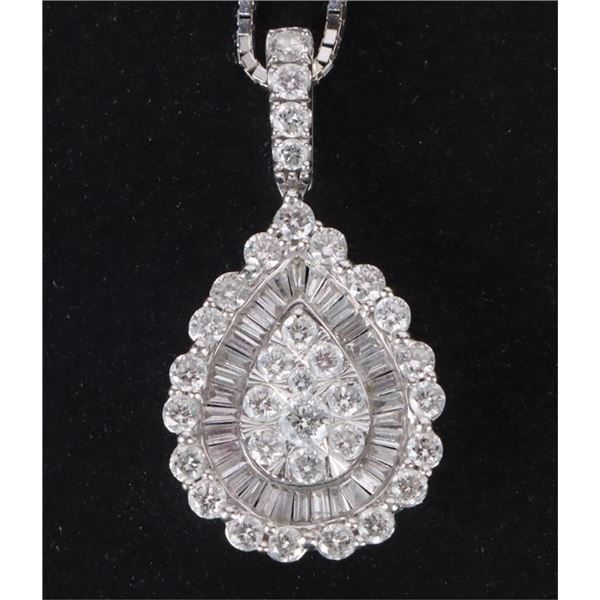 ~1.0CTW DIAMOND 14K WHITE GOLD NECKLACE W/ CERT