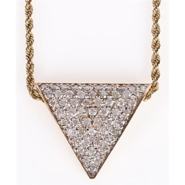 14K ROPE CHAIN W/ 1.1CTW  TRIANGLE DIAMOND PENDANT