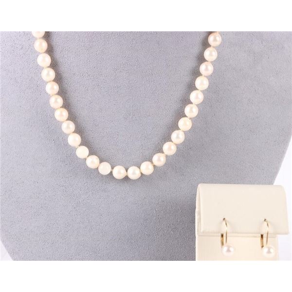 BEAUTIFUL 14K  PEARL NECKLACE & EARRING SET
