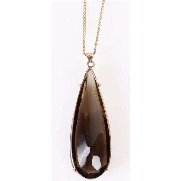 14KT. YLW GOLD SMOKEY QUARTZ PENDANT & CHAIN