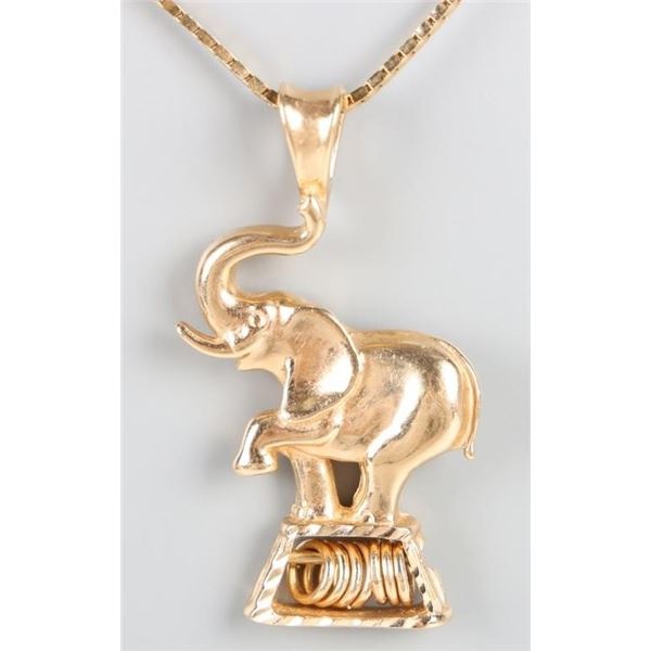 14K GOLD ELEPHANT IN CIRCUS PENDANT NECKLACE