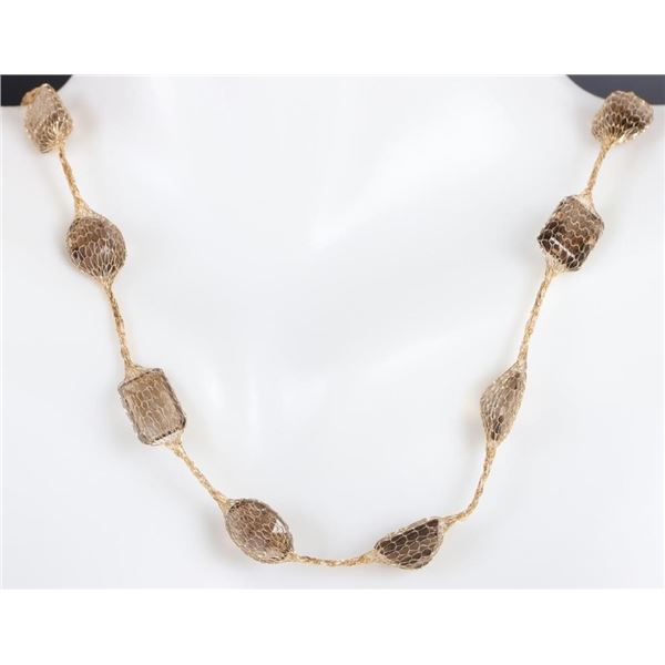 CITRINE 14K GOLD MESH NECKLACE AND CUBIC CUT RING