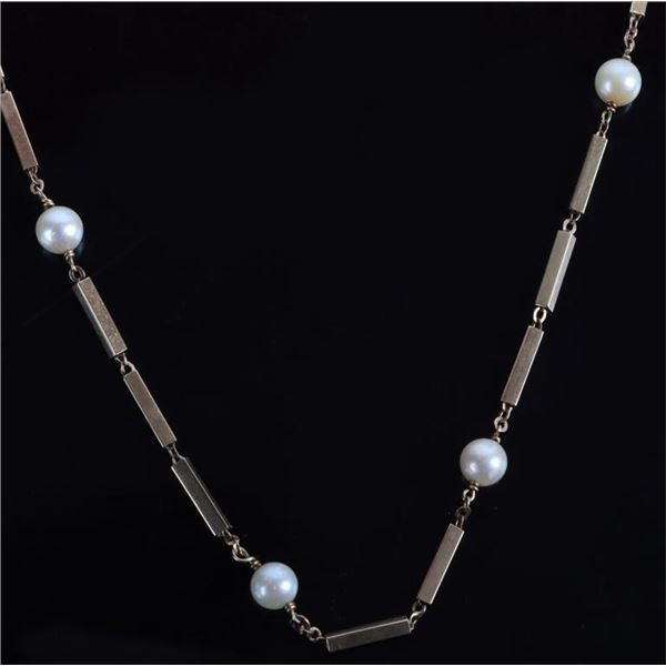 14K YELLOW GOLD WHITE PEARL LADIES NECKLACE