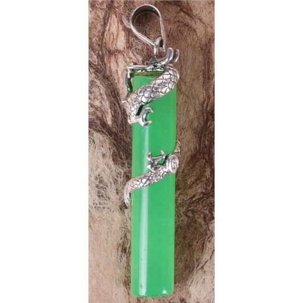 GREEN JADE STERLING SILVER DRAGON PENDANT