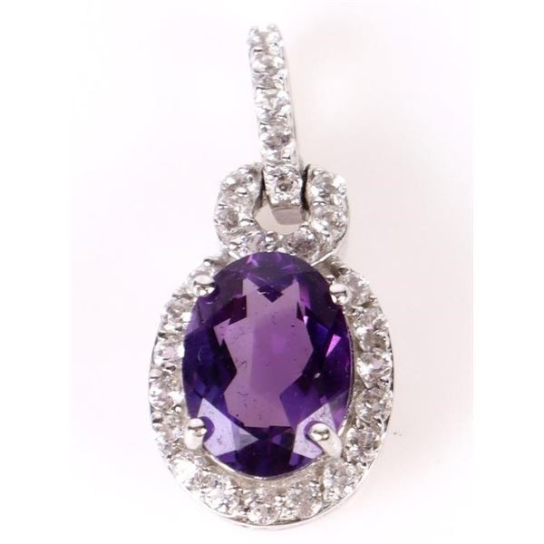 10K WHITE GOLD 1.0CT AMETHYST & DIAMOND PENDANT