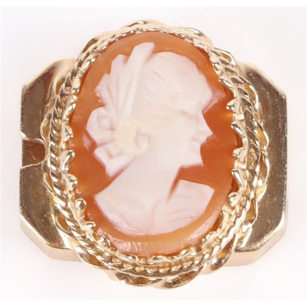 10K YELLOW GOLD FILIGREE CAMEO CARVED PENDANT