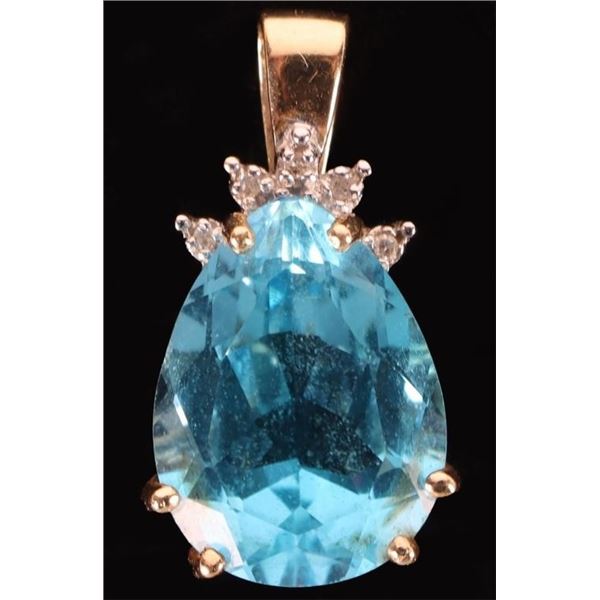 6.0CT TEARDROP TOPAZ DIAMOND 10K GOLD PENDANT