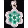 Image 1 : 14K WHITE GOLD EMERALD DIAMOND FLORAL PENDANT