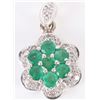Image 2 : 14K WHITE GOLD EMERALD DIAMOND FLORAL PENDANT