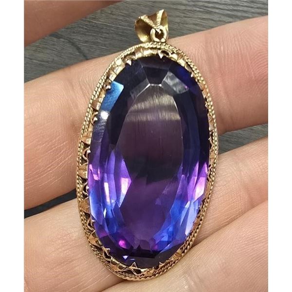 HUGE BI-COLOR SAPPHIRE 14K GOLD OVAL PENDANT
