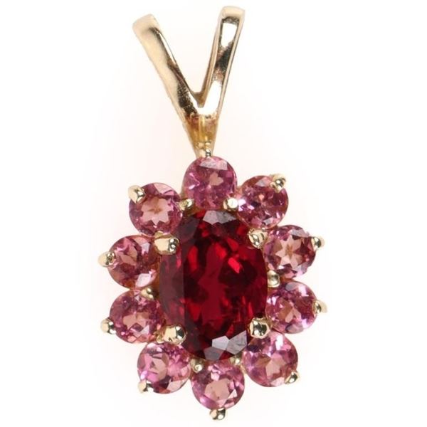 14K YELLOW GOLD GARNET LADIES PENDANT