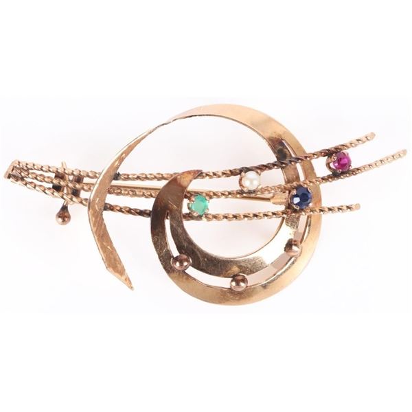 14K YELLOW GOLD ABSTRACT LADIES BROOCH