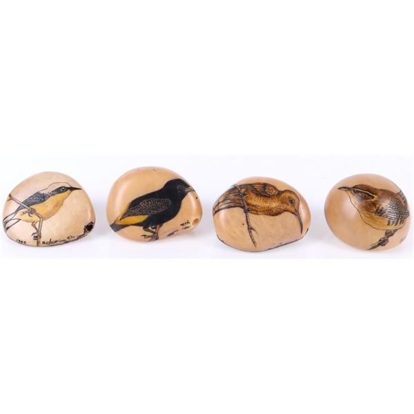 S. CHEUCARACAMA CARVED TAGUA NUTS W/ BIRDS