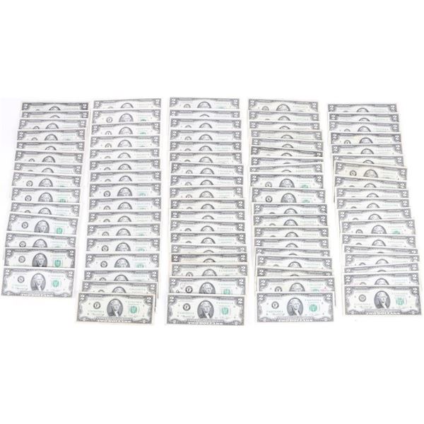 ASSORTED HIGH GRADE $2 JEFFERSON BANKNOTES - (87)