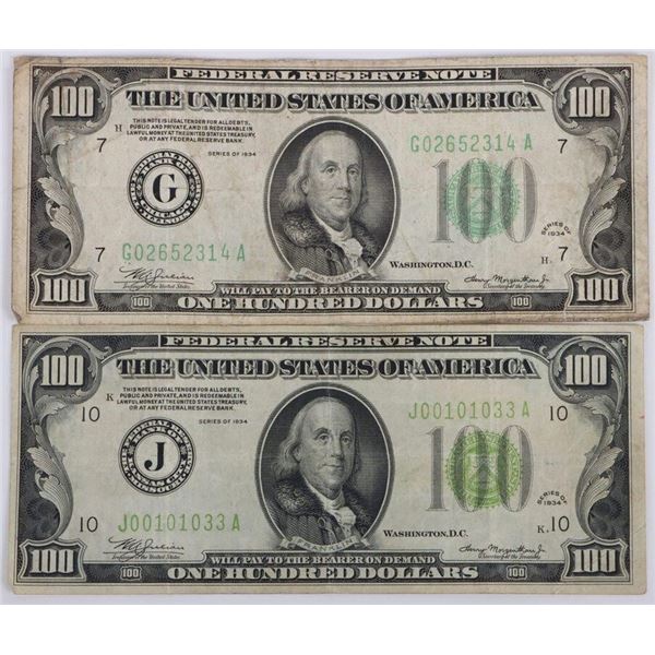 SERIES 1934 BEN FRANKLIN $100 U.S. BANKNOTES - (2)