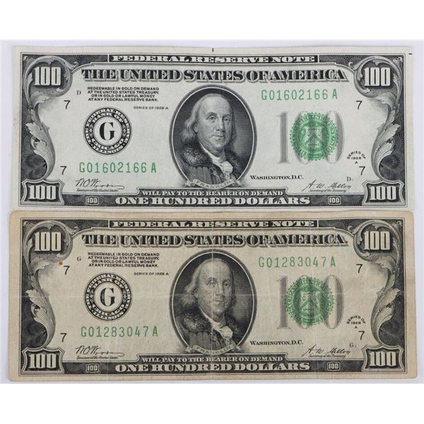 SERIES 1928A BEN FRANKLIN $100 U.S. BANKNOTES -(2)