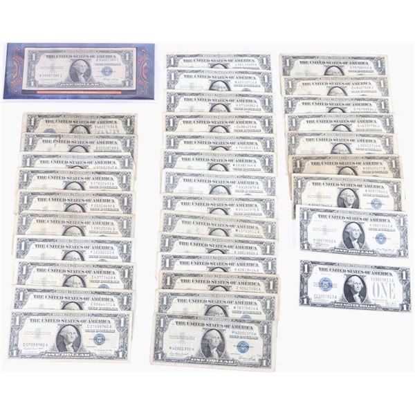 ASSORTED SILVER CERTIFICATE $1 BILLS - (34)