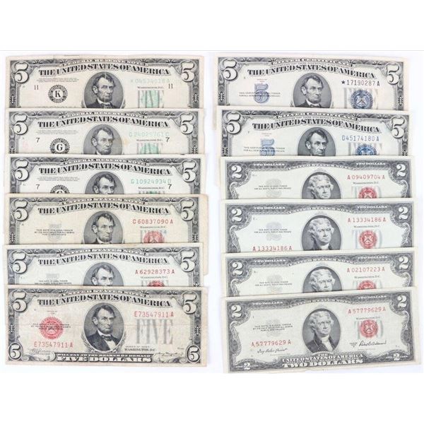 ASSORTED VINTAGE $2 & $5 U.S. BANKNOTES - (12)