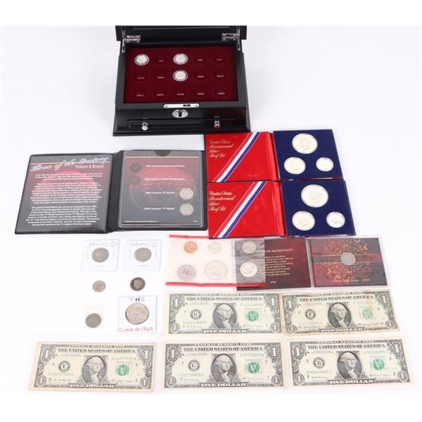 ASSORTED SILVER & OTHER COINS & BILLS - LOT OF 15