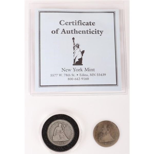 1875 SEATED LIBERTY 20¢ COINS 90% SILVER LOT OF 2