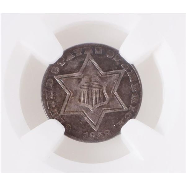 1858 P SILVER 3 CENT PIECE NGC GRADED MS-62