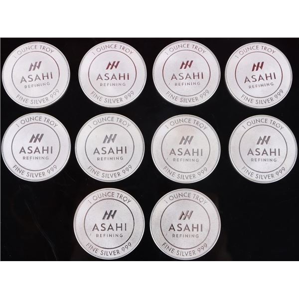 .999 FINE SILVER 1OZ ASAHI REFINING COINS - (10)